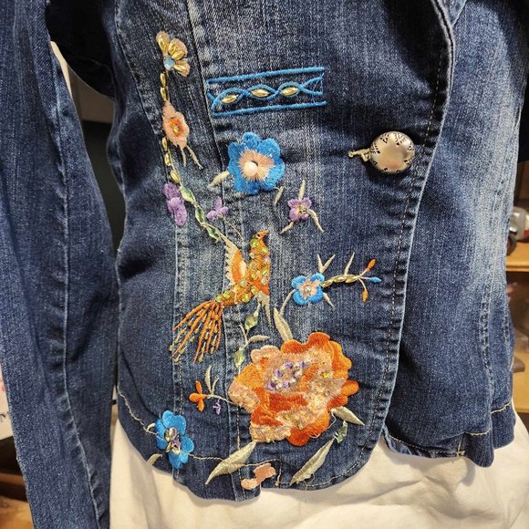 XFN Vintage Embroidered Denim jacket Size M-Large - Picture 3 of 5